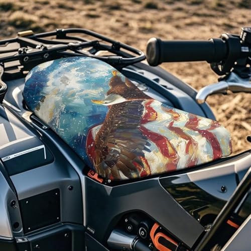 Forchrinse American Flag Eagle ATV Seat Cover Universal Four Wheeler Seat Cover Waterproof Motorcycle Cushion Covers Compatible with Polaris Sportsman Polaris Scrambler Honda Rancher