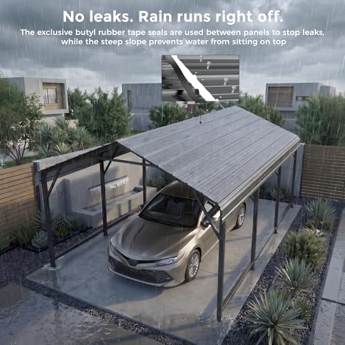 homshade 10x15ft heavy duty metal carport with 132°, side view