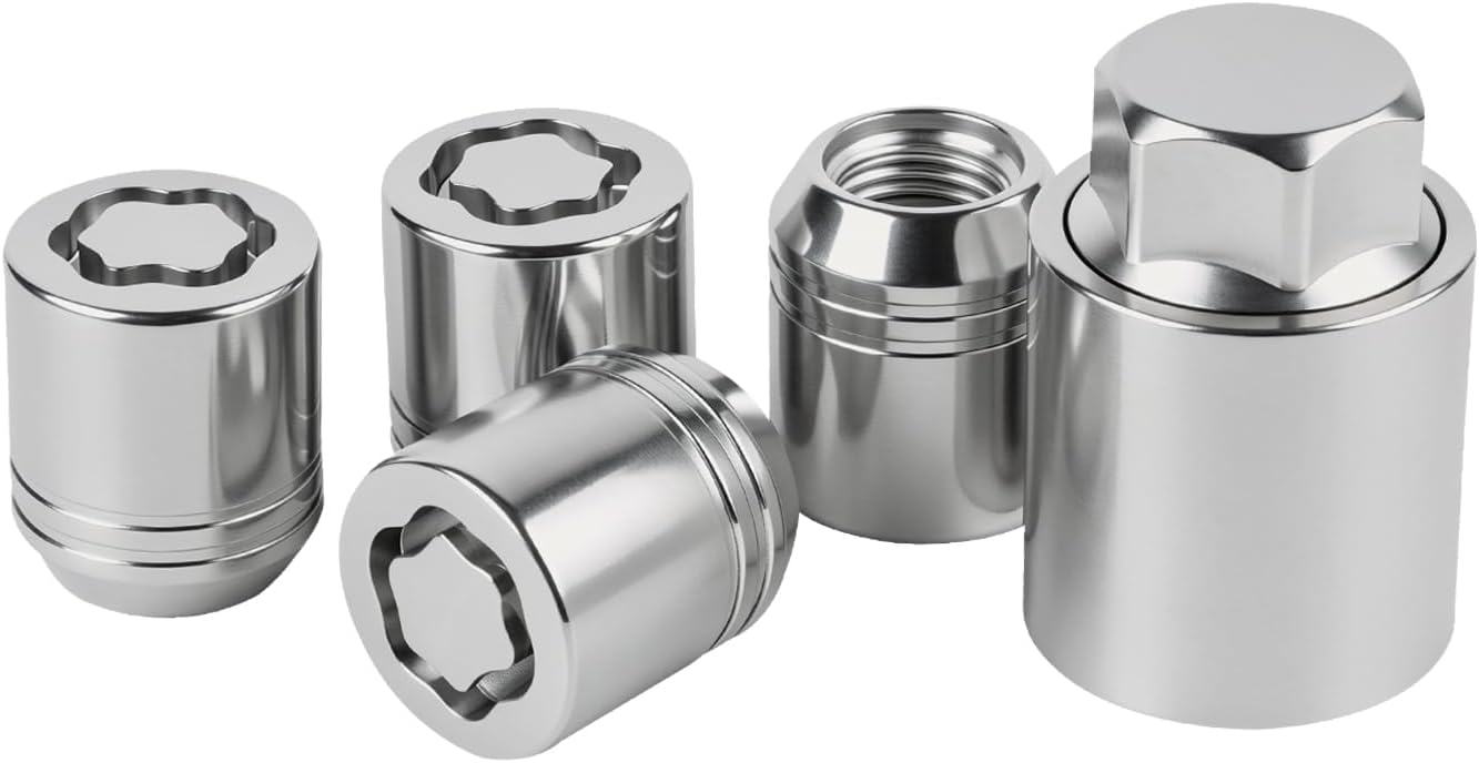 B321SFL001 5Pcs Anti-Theft Wheel Lock Lug Nut Set with Matching Key Socket Compatible with Subaru Vehicle 1990-2026 Forester Outback WRX BRZ Crosstrek Ascent Impreza Alloy Wheels, Chrome Finish