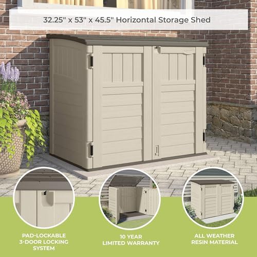 suncast 34 cu ft capacity horizontal outdoor storage, package contents