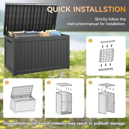 300 gal deck box,outdoor storage box waterproof lockable,gas, side view