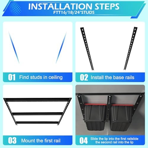 overhead garage storage rack, adjustable ceiling storage rack on a desk or shelf
