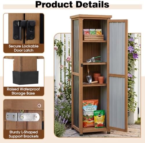 62" h tall narrow outdoor storage cabinet with, close-up detail