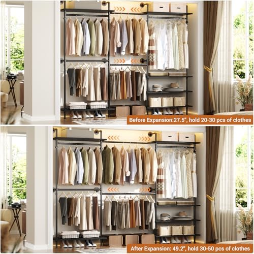 aheaplus industrial pipe clothing rack, expandable garment rack shown in use
