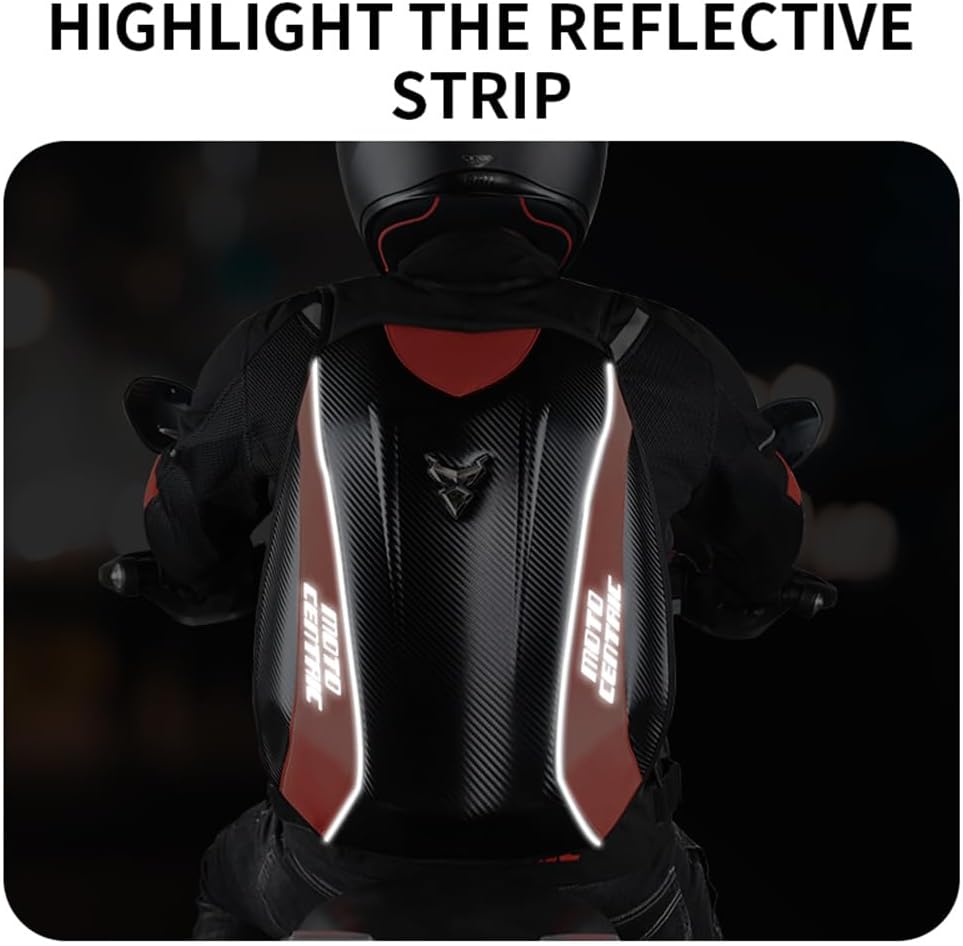 Motorcycle Backpack Waterproof Large Capacity Carbon Fiber Rider Backpack Hard Shell Reflective Motorbike Travel Suitcase Light Version (Black)