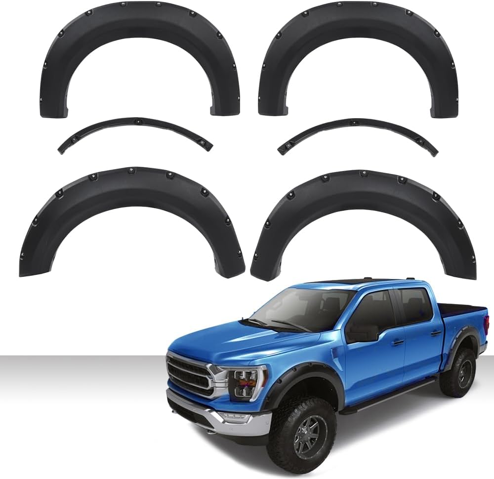 G-PLUS Fender Flares 4PCS Fit Ford F150 2009-2014(67.0"/78.8"/97.4" Bed) | NOT Fit Platinum & Raptor Models,Textured Pocket Riveted Style,Custom Fit F150 Fender Flares,Rustproof & UV Resistant