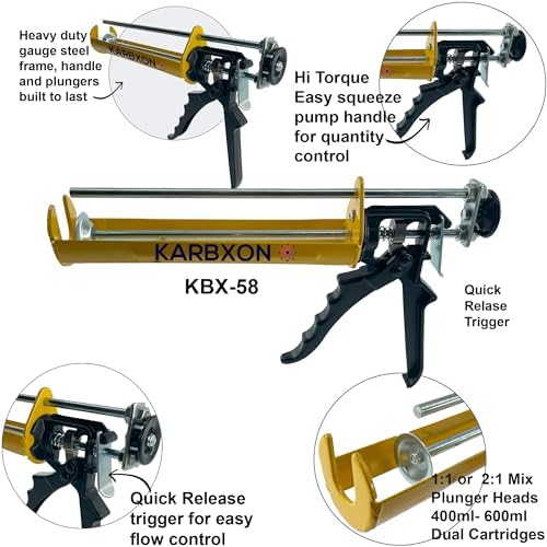 kbx58 caulk/adhesive epoxy dispenser 400ml 3:1 mix 26:1 shown in use