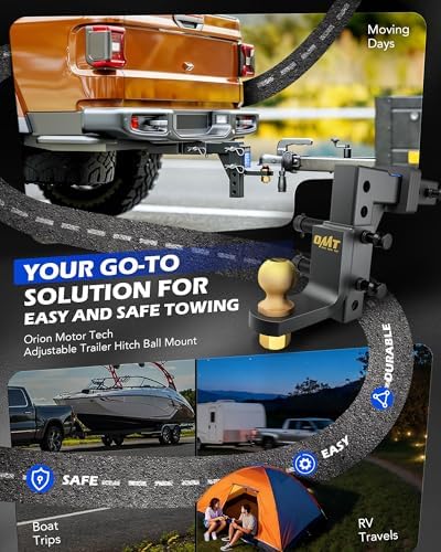 orion motor tech adjustable trailer hitch ball mount, close-up detail
