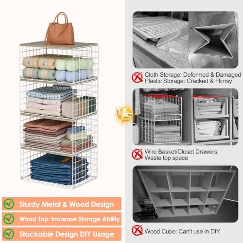 hencawima 4 pack stackable closet storage shelf organizer, view 9