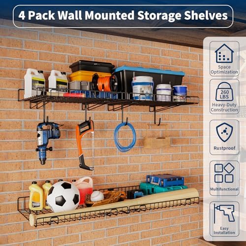 garage wall shelf, wall mounted storage shelves, heavy shown in use