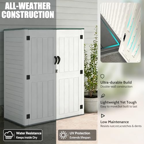 ehhly vertical resin storage shed, 60 cuft garden, side view