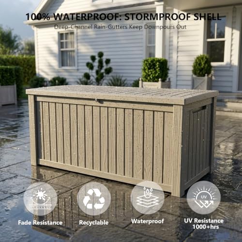 outdoor storage box,200 gallon waterproof deck box [upgraded showing dimensions