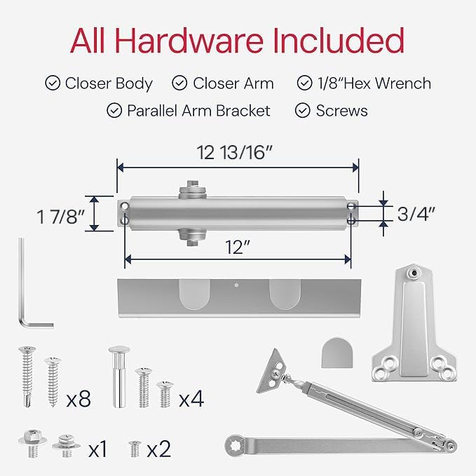 lawrence heavy duty door closer commercial grade 1, package contents