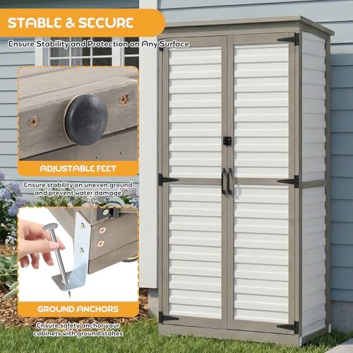 petscosset outdoor storage cabinet with shelves, wood & on a desk or shelf