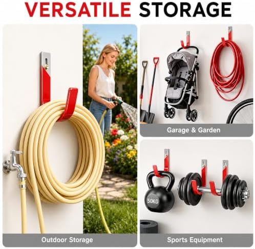 metal garage hooks, heavy duty hose hanger wall, front angle view