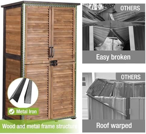outdoor storage shed garden cabinet with strong iron shown in use