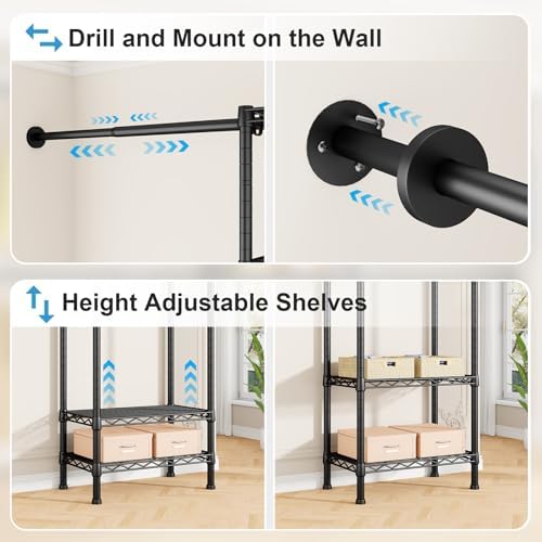 ulif m2 wall mounted closet system, black clothes, package contents