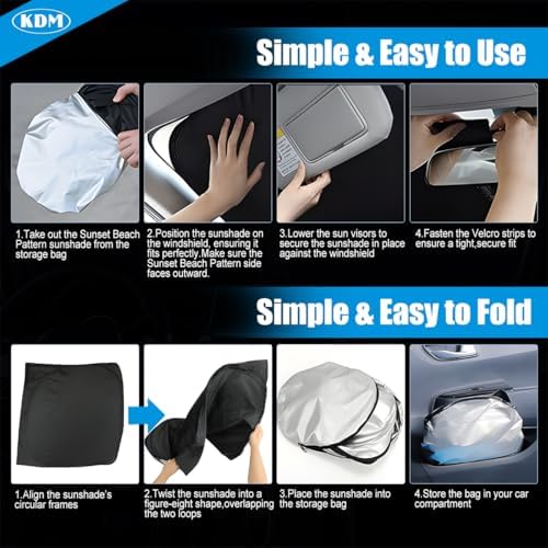 KDM Sunset Beach Style Windshield Sun Shade Fit for 2010-2023 Toyo-ta 4Runner,Foldable Front Reflective Windows Sunshade Visor Protector Blocks UV Rays Heat