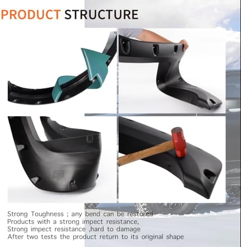 PIT66 Fender Flares 4 PCS Compatible With Dodge Ram 1500 2009-2018 Fit Dodge Ram 1500 Classic 2019-2022 (Excludes R/T & Rebel) Smooth Matte Pocket Riveted Style Wheel Flares Set Black