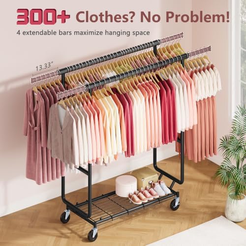 hoctieon 2-minute assembly double rod clothes rack, heavy shown in use
