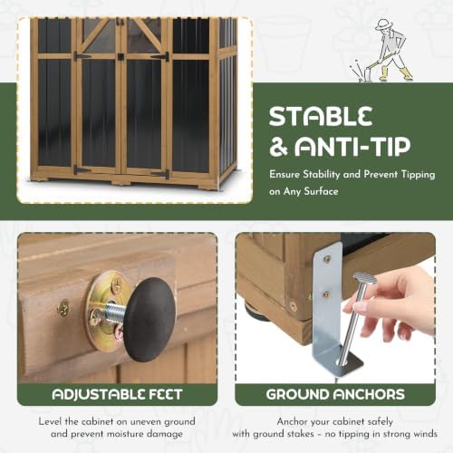 outdoor storage cabinet, weatherproof garden shed with 6, side view