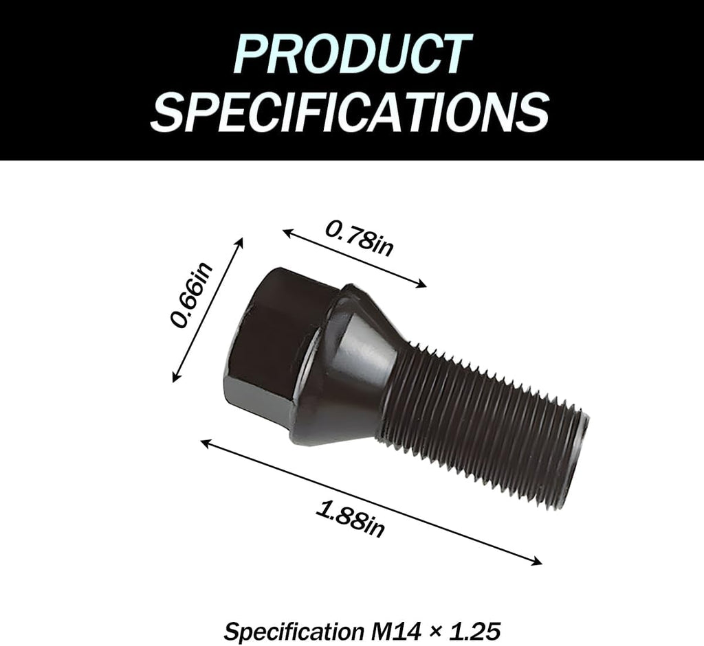BESULEN 4PCS Car Wheel Lug Bolt Stud, OEM#36136781151 M14 x 1.25 Overall Length 48mm Vehicle Wheel Lug Bolt Nuts Stud, Conical Seat Auto Tire Nut Kit, Compatible with F30 F35 F10