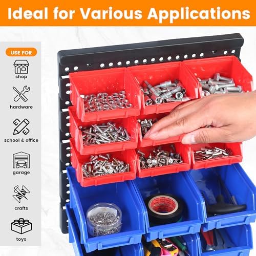 maxworks wall mount storage rack 30 bin heavy‑duty, side view