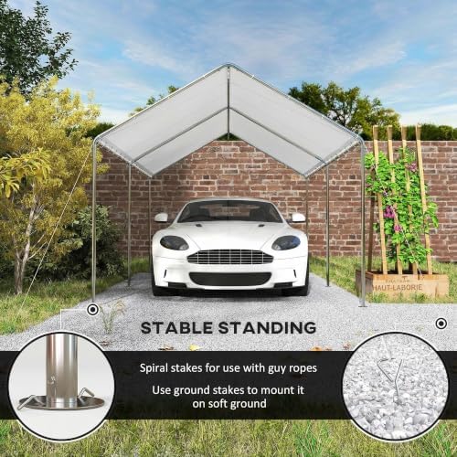 outsunny 9.6'x19.5' carport outdoor heavy duty galvanized car showing dimensions