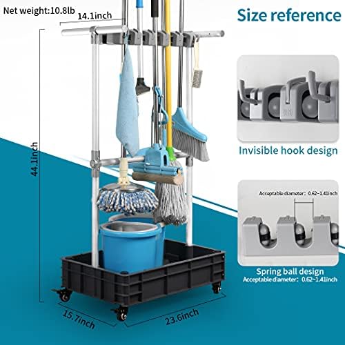 broom and mop holder put wet mops movable showing dimensions