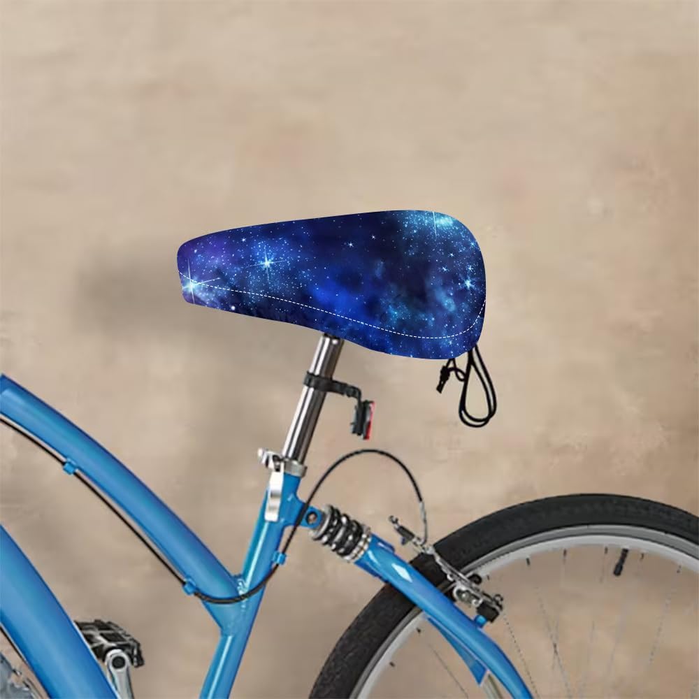 Starry Sky Printed Bicycle Seat Cover, Adjustable Anti Slip Saddle Cover with Reinforced Stitching for Park Stroll and Rural Trail Cycling
