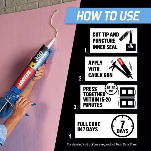 loctite pl300 foamboard adhesive, 10 fl oz, cartridge on a desk or shelf