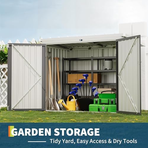 garvee outdoor trash storage shed– 5.8x3.3 ft, lock, front angle view
