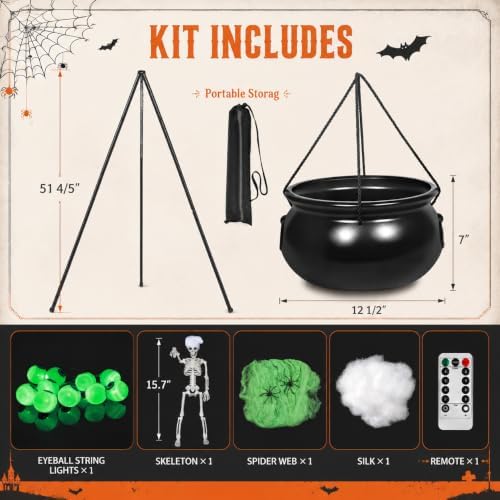 Halloween Decorations Outdoor Indoor,Large Witches Cauldron on 52" Tripo...