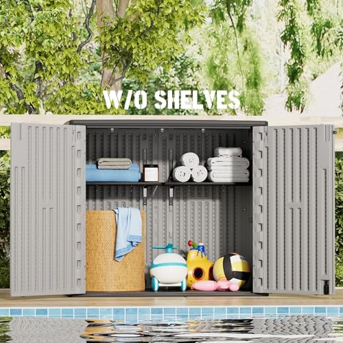 mrosaa large outdoor storage box,resin sheds&outdoor storage waterproof/lockable,outdoor showing dimensions