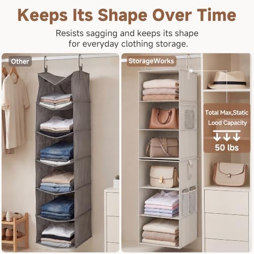 storageworks hanging closet organizer, 6-shelf with 2-in-1 design, package contents