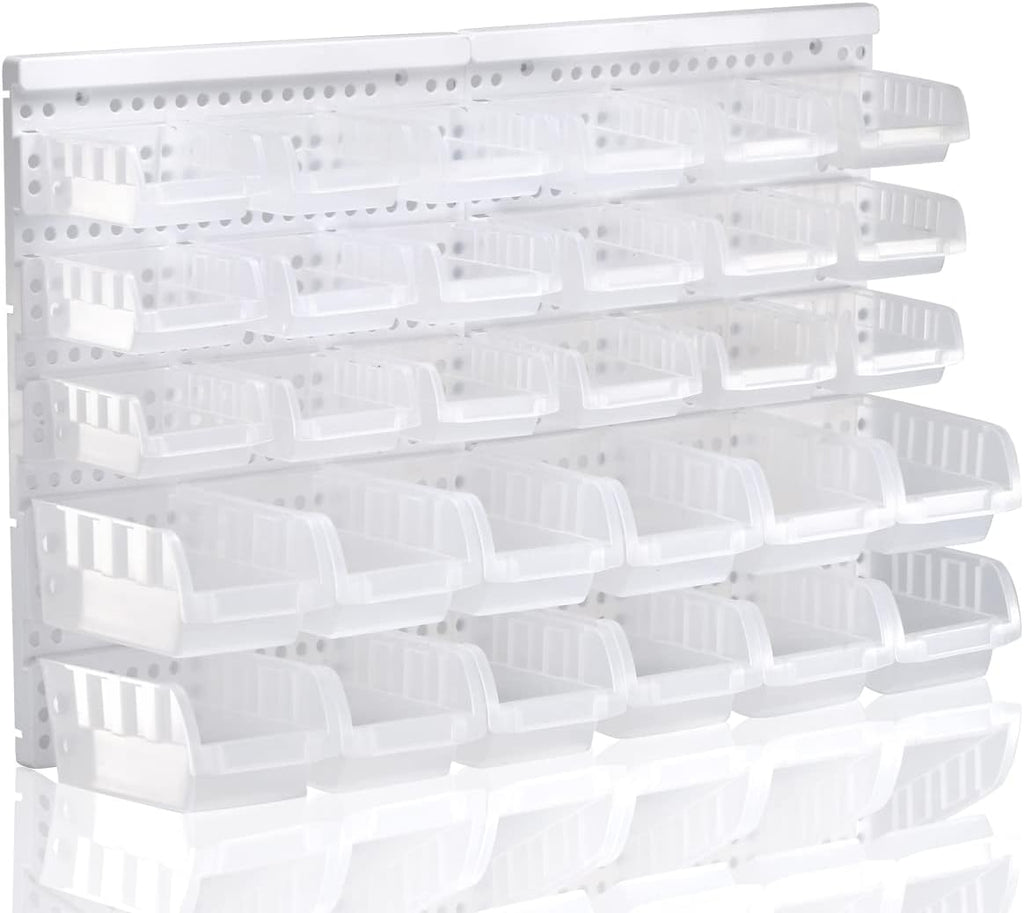 transparent garage organizer bins, 30pcs wall mounted storage shown in use