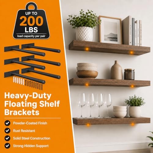 floating shelf brackets, 10 inch hidden shelf brackets, close-up detail