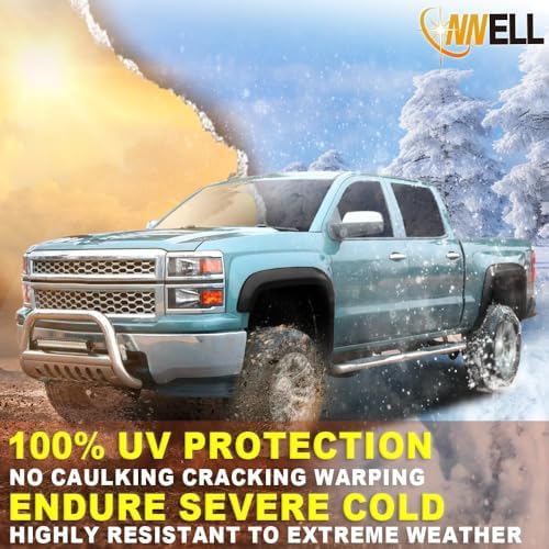4pcs CNNELL Fender Flares Compatible With 2007-2013 GMC Sierra 1500 All Beds Smooth Black Pocket Rivet Style Paintable Wheel Flares Set