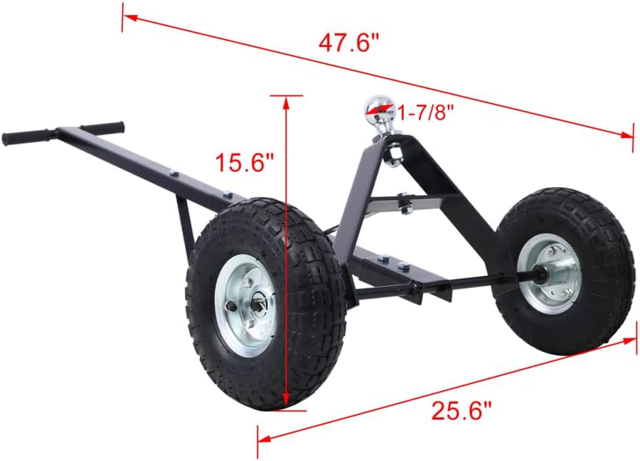 Trailer Dolly with Pneumatic Tires - 600 Lb. Maximum Tongue Weight Capacity, Black Color (Black)