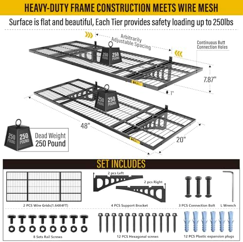 1.64x4ft adjustable rail wall garage storage shelf, for, close-up detail