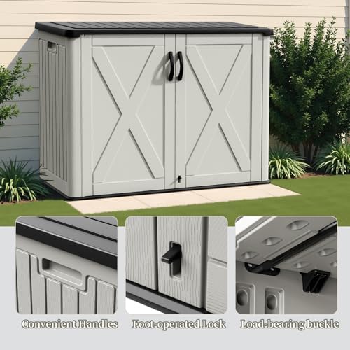 patiowell resin outdoor storage cabinet, 26 cu.ft horizontal, close-up detail