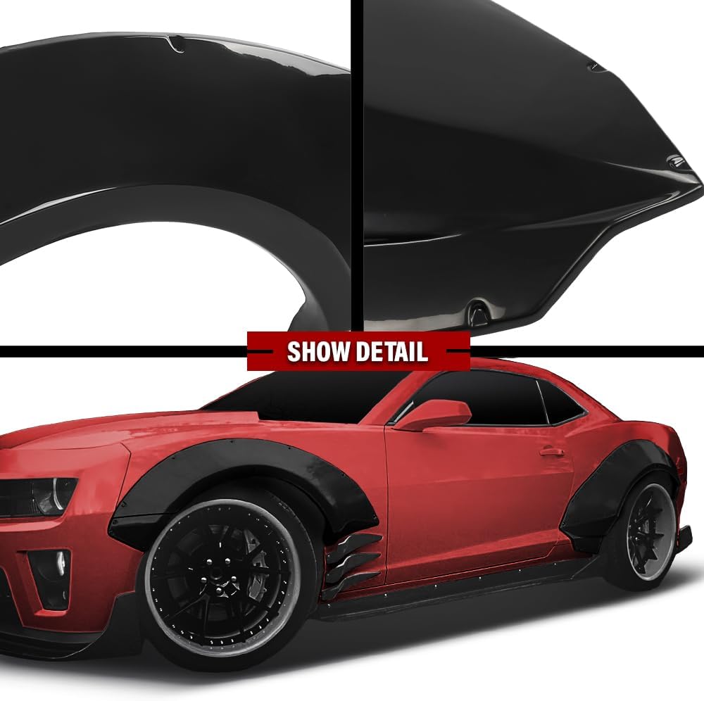 ANDPLAY 4PCS Fender Flares with Front Canards Compatible with Chevy Camaro ZL1 Only 2010 2011 2012 2013 2014 2015 MB Style Black