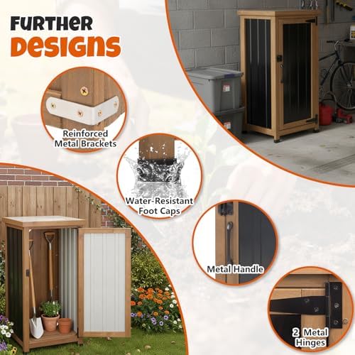 small outdoor storage cabinet, wood & metal storage, side view