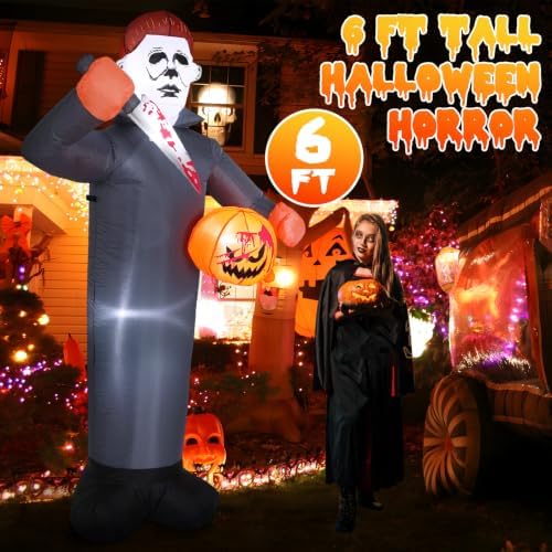 Elegear 6FT Masked Slasher Halloween Inflatable, Outdoor Yard Lawn Decor
