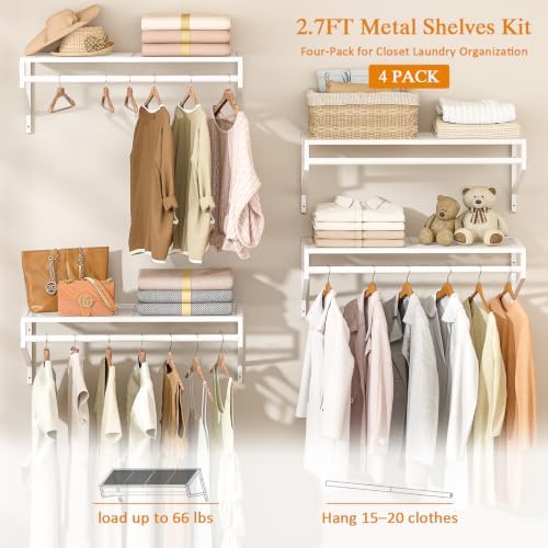 threehio 4 pack closet shelves wall mounted, 2.7 showing dimensions