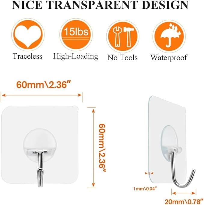 24 Pack Adhesive Hooks for Hanging - Image 2