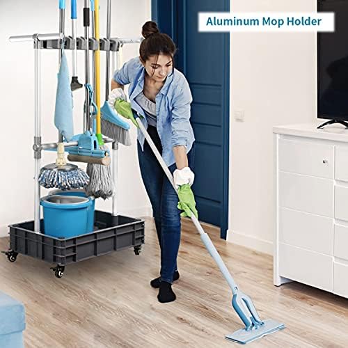 broom and mop holder put wet mops movable on a desk or shelf