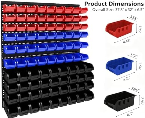 wall mounted storage organizer bins with rack, nuts, side view