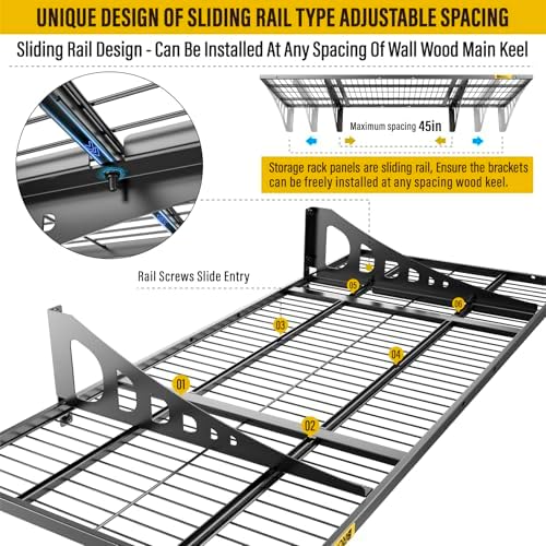 1.64x4ft adjustable rail wall garage storage shelf, for showing dimensions