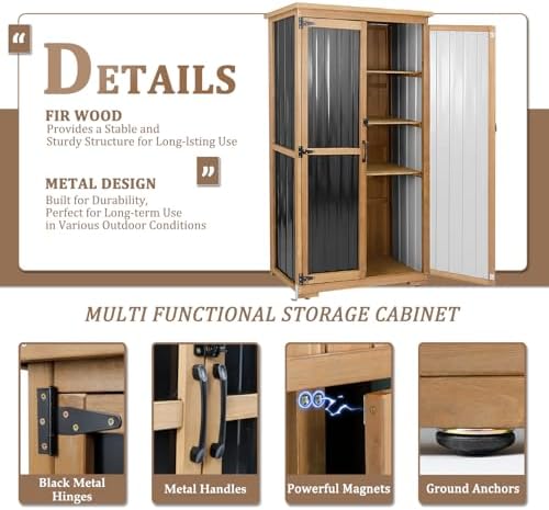 outdoor storage cabinet, wood & metal storage shed, side view